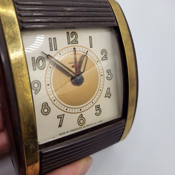 Vtg Westclox Keywound Travel Alarm Clock Roll Top Art Deco For Parts - Picture 1 of 8